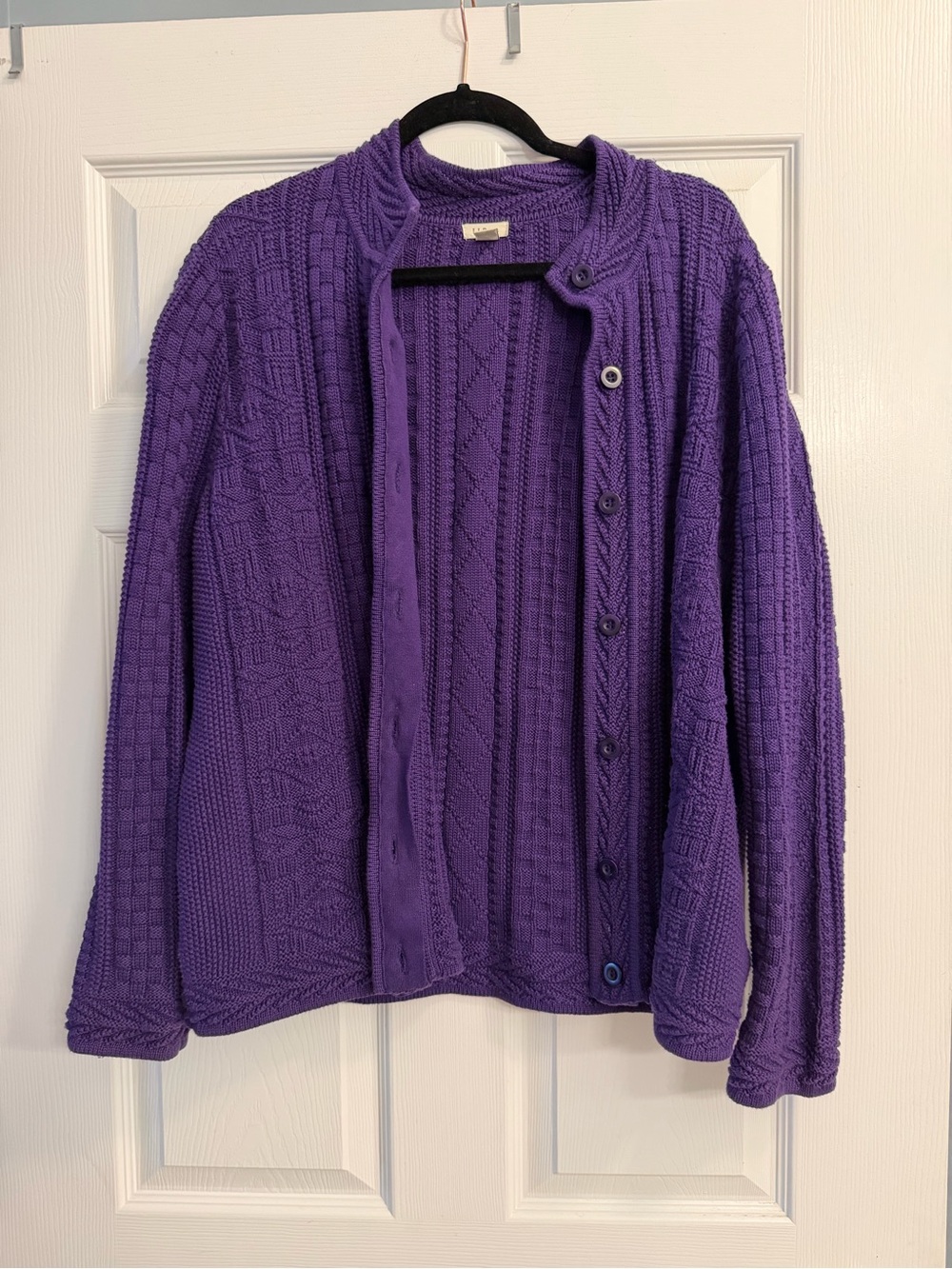 L.L. Bean Purple Cable-Knit Button Front Cardigan